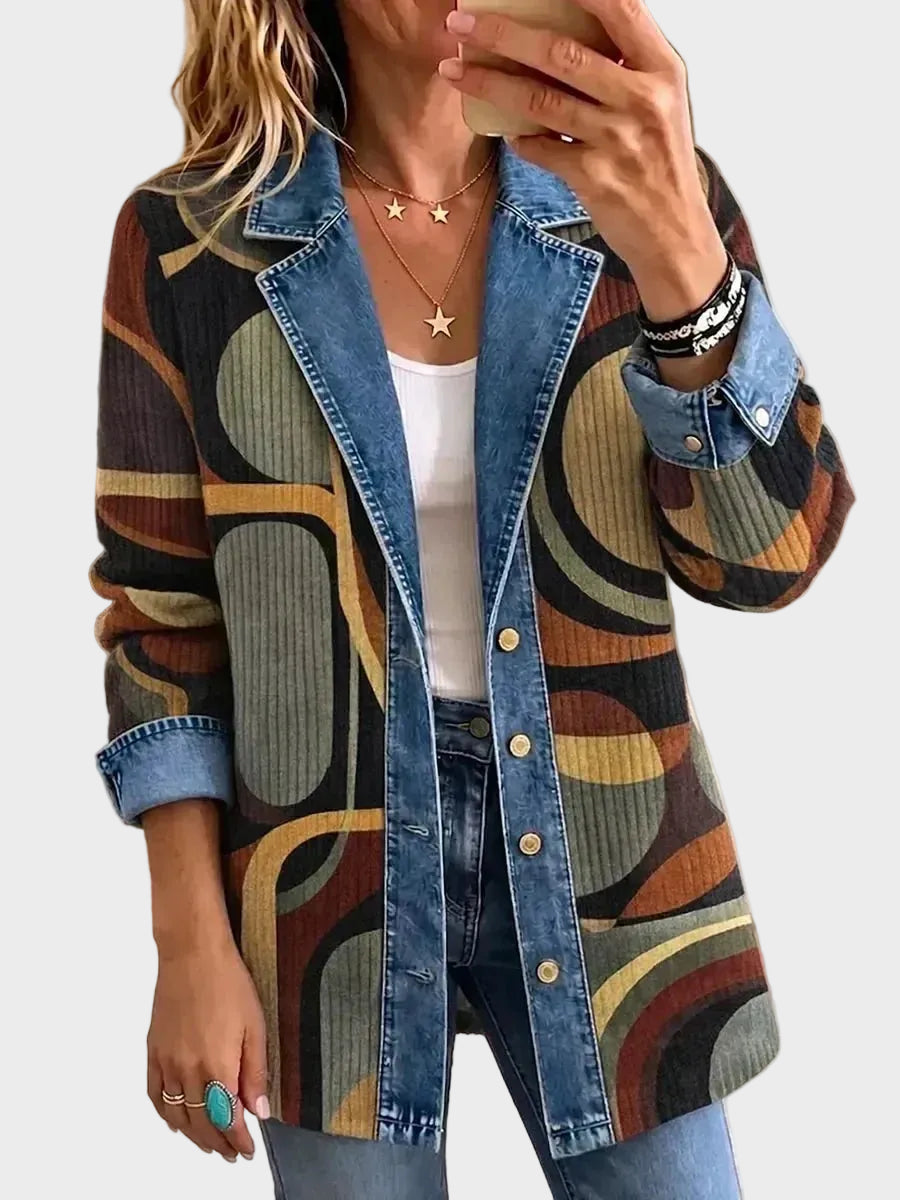 Stella – Vintage denimjas met abstracte print