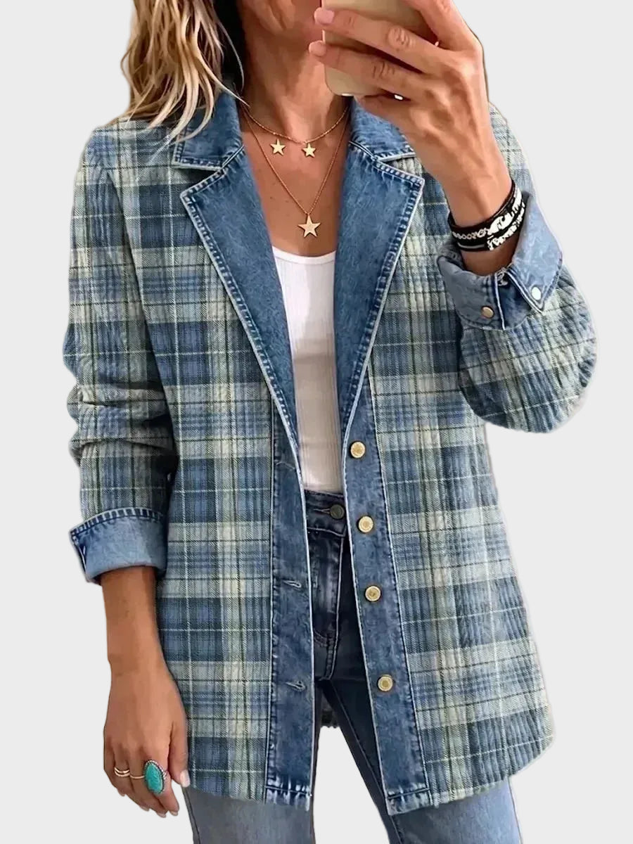 Leah – Denimjas met retro kunstprint