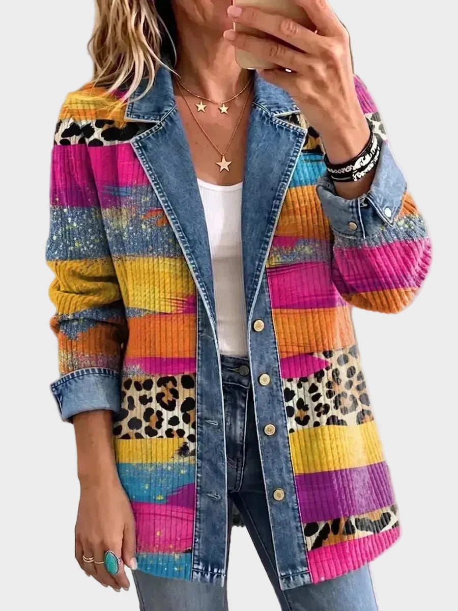 Audrey – Denimjas met retro luipaardprint