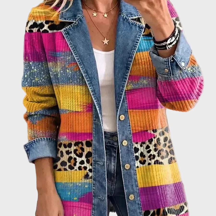 Audrey – Denimjas met retro luipaardprint