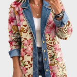Paars – Retro denimjas met bloemen- en luipaardprint