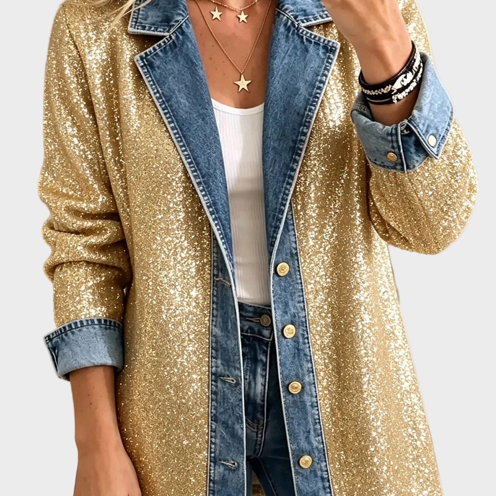 Addison – Denimjas met gouden glitter