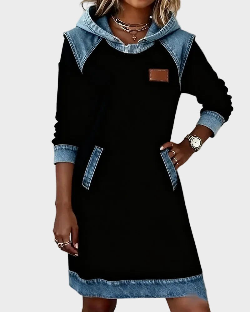 Jantien - Sweatjurk met capuchon in jeanslook