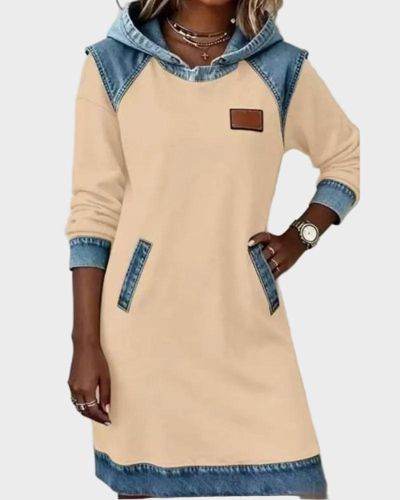 Jantien - Sweatjurk met capuchon in jeanslook
