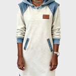 Jantien - Sweatjurk met capuchon in jeanslook