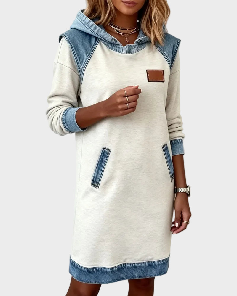 Jantien - Sweatjurk met capuchon in jeanslook