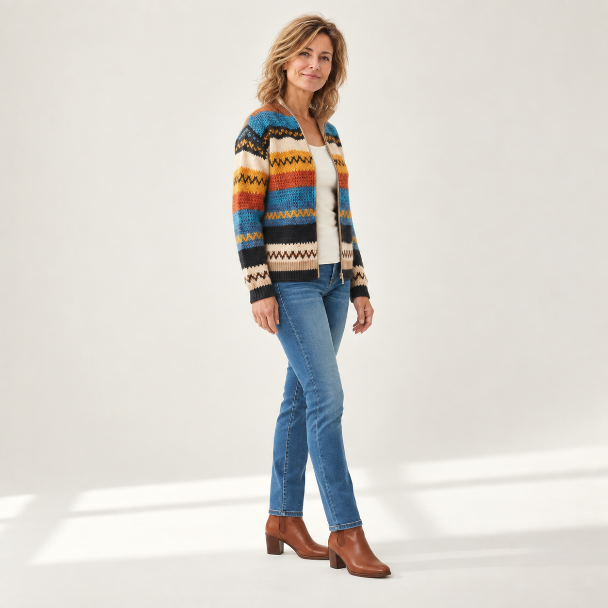 Karin vest met model - zijaanzicht