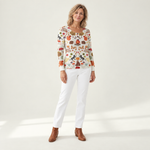 Loes trui met herfstbosmotief - model voorzijde