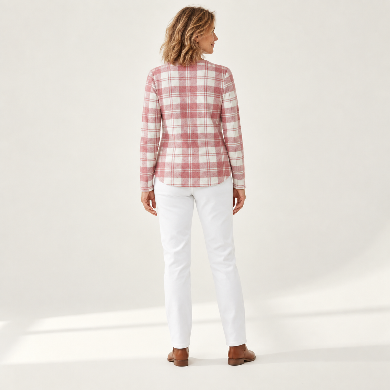 Marije – Rose and Cream Checked Jumper — Back view