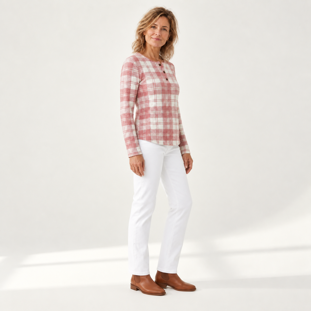 Marije – Rose and Cream Checked Jumper — Side view