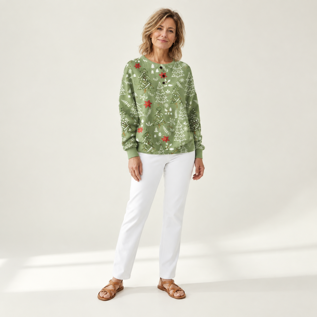 Marloes kersttrui in groen - model voorzijde