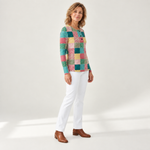 Merel patchworktrui met model - zijaanzicht