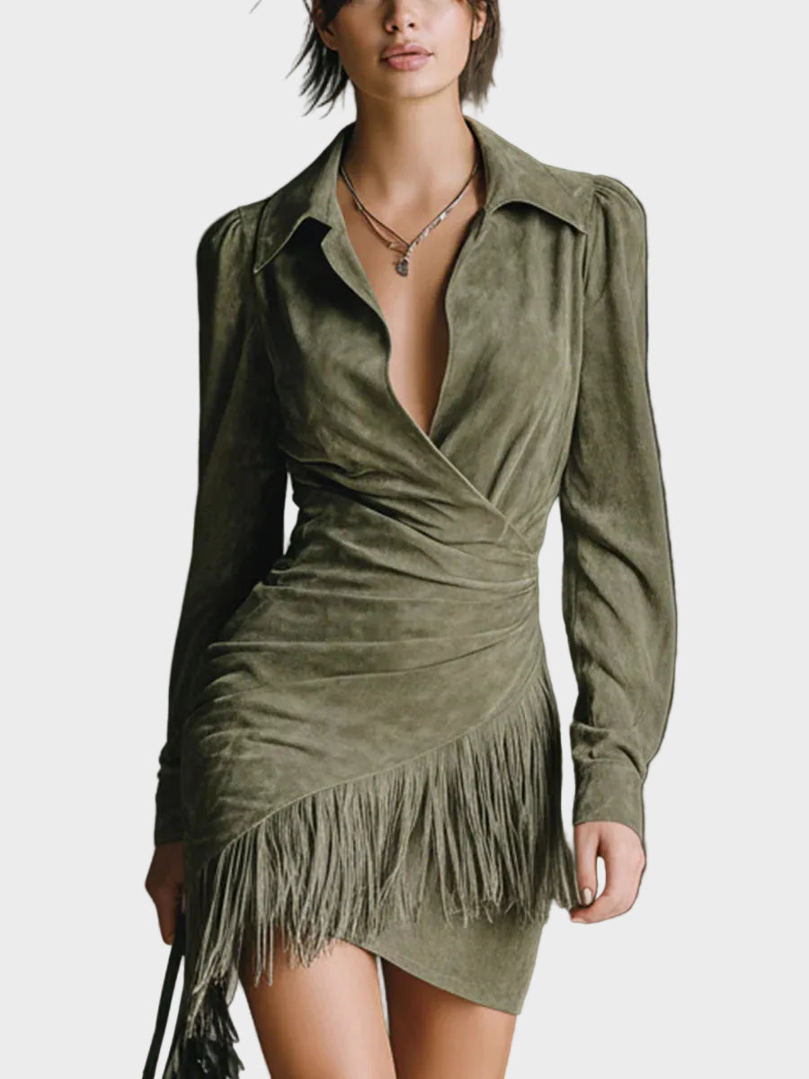 Mirjam - Groene mini-jurk van viscose met hartvormige hals