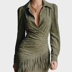 Mirjam - Groene mini-jurk van viscose met hartvormige hals