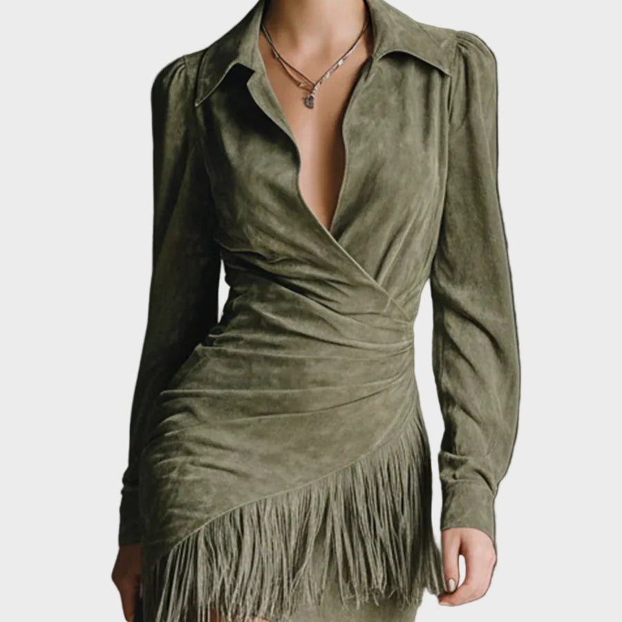 Mirjam - Groene mini-jurk van viscose met hartvormige hals