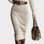 Aleida - Gebreide midi-jurk met ceintuur en col