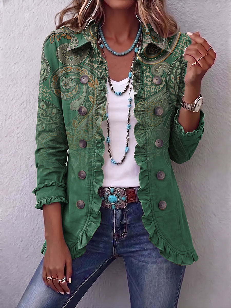 Annick - Boho jasje met ruches en paisleyprint