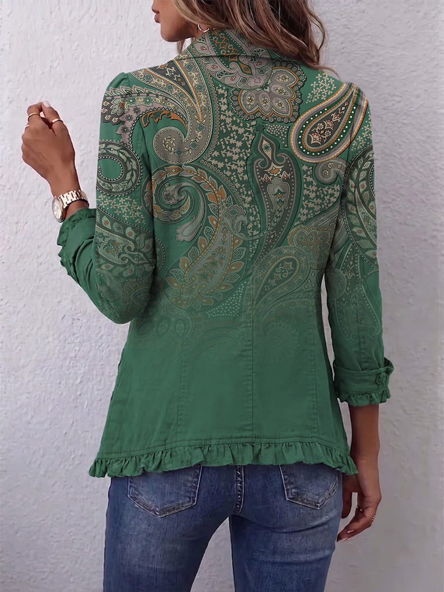 Annick - Boho jasje met ruches en paisleyprint