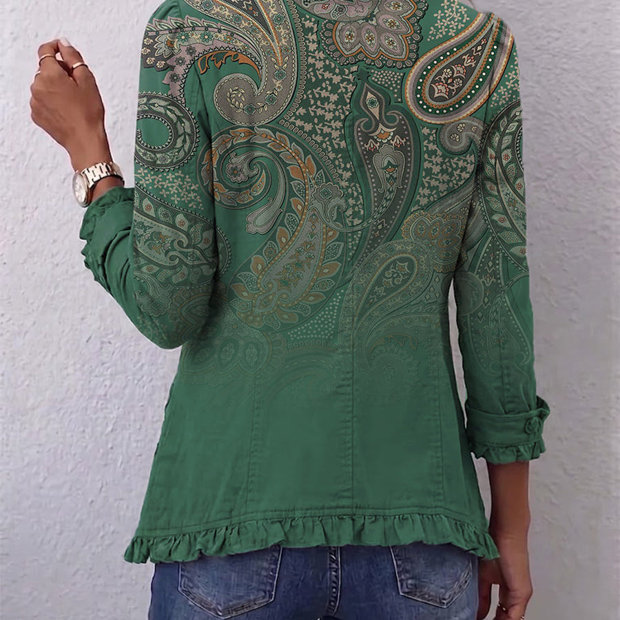 Annick - Boho jasje met ruches en paisleyprint