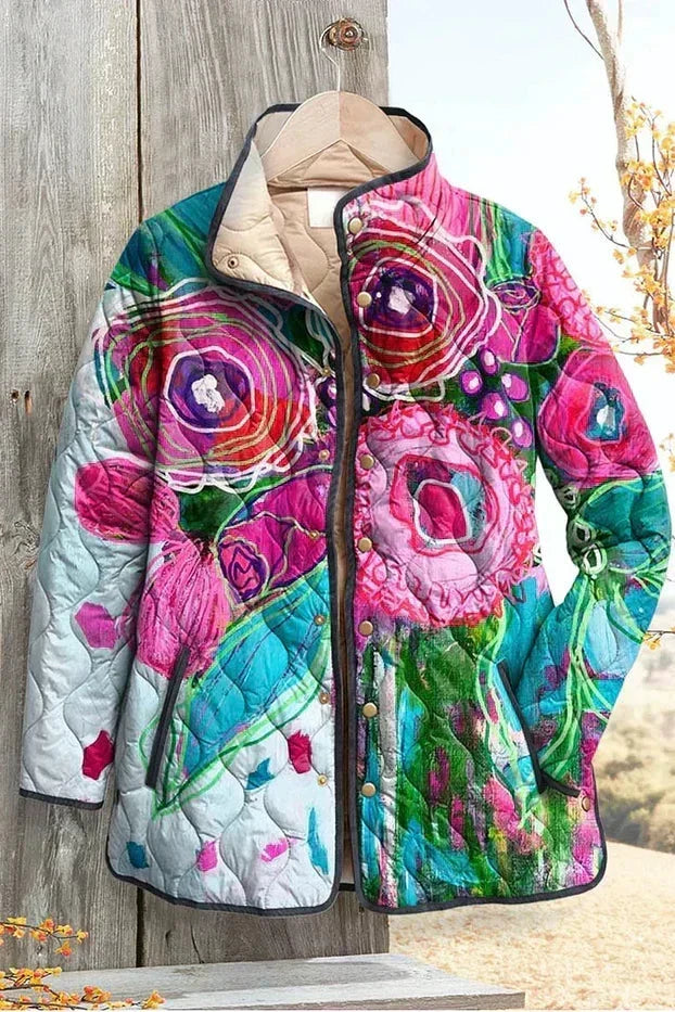 Astrid - Gewatteerde jas met abstract bloemenpatroon