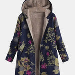 Aurora - Marineblauwe mantel met bloemenpatroon