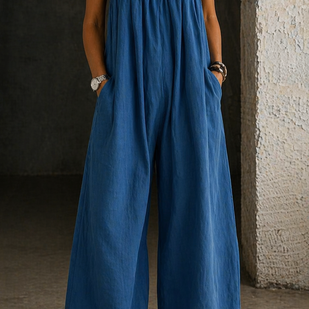 Berthe - Denim jumpsuit met wijde pijpen