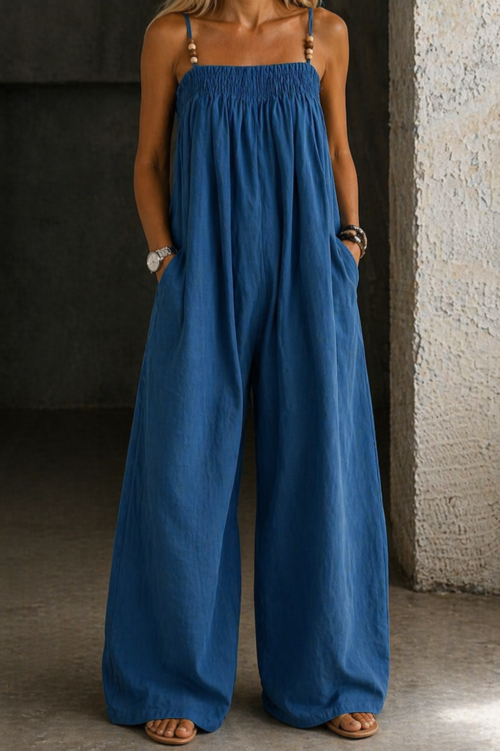 Berthe - Denim jumpsuit met wijde pijpen