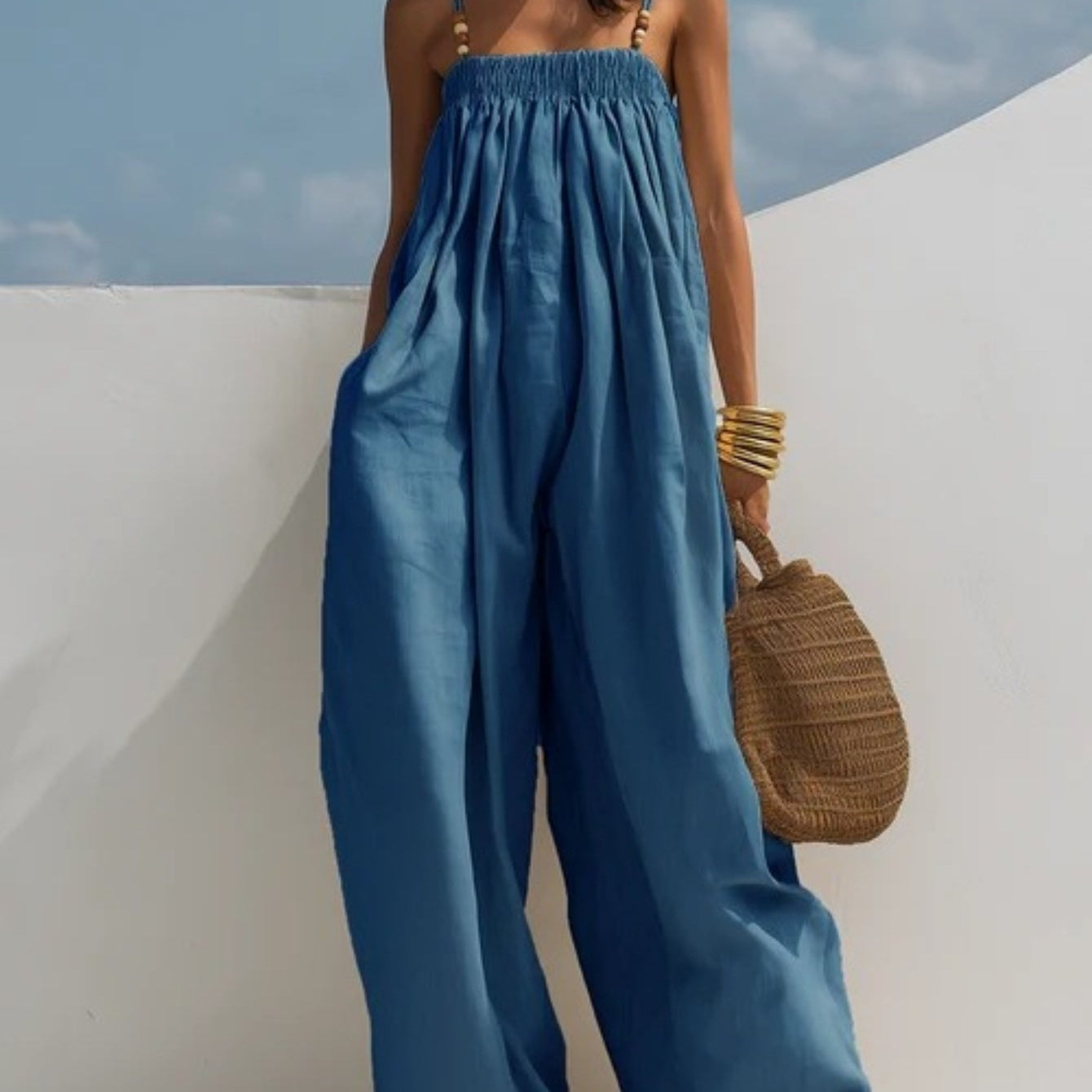 Berthe - Denim jumpsuit met wijde pijpen