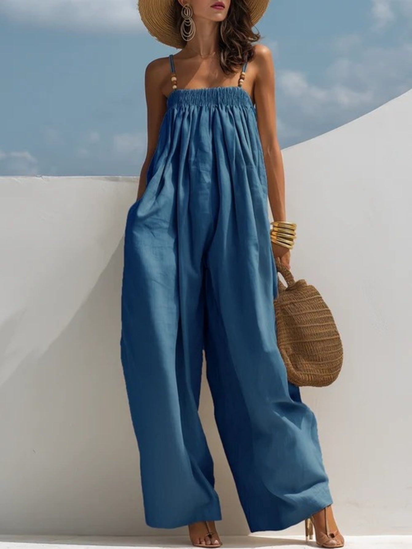 Berthe - Denim jumpsuit met wijde pijpen