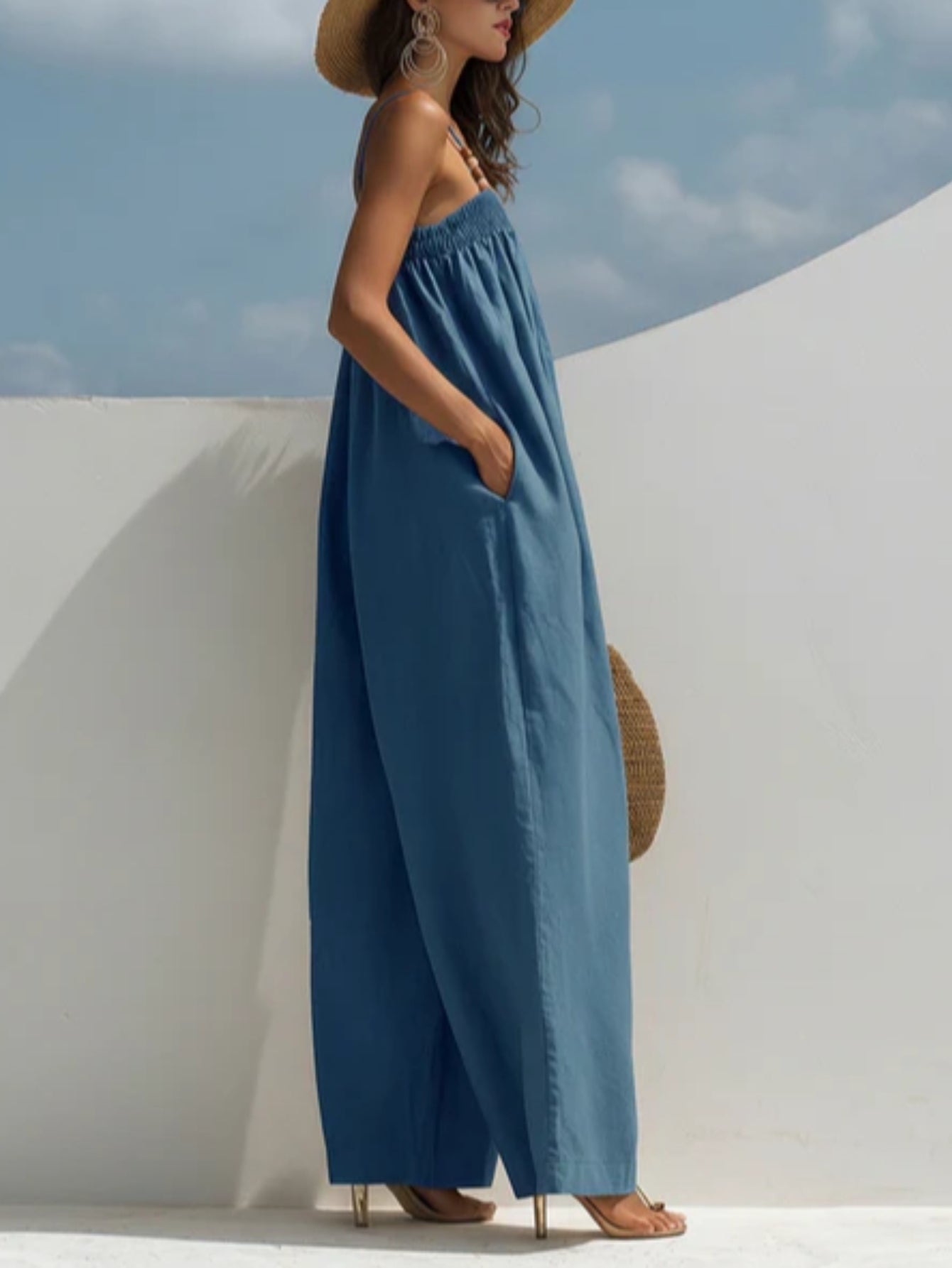 Berthe - Denim jumpsuit met wijde pijpen