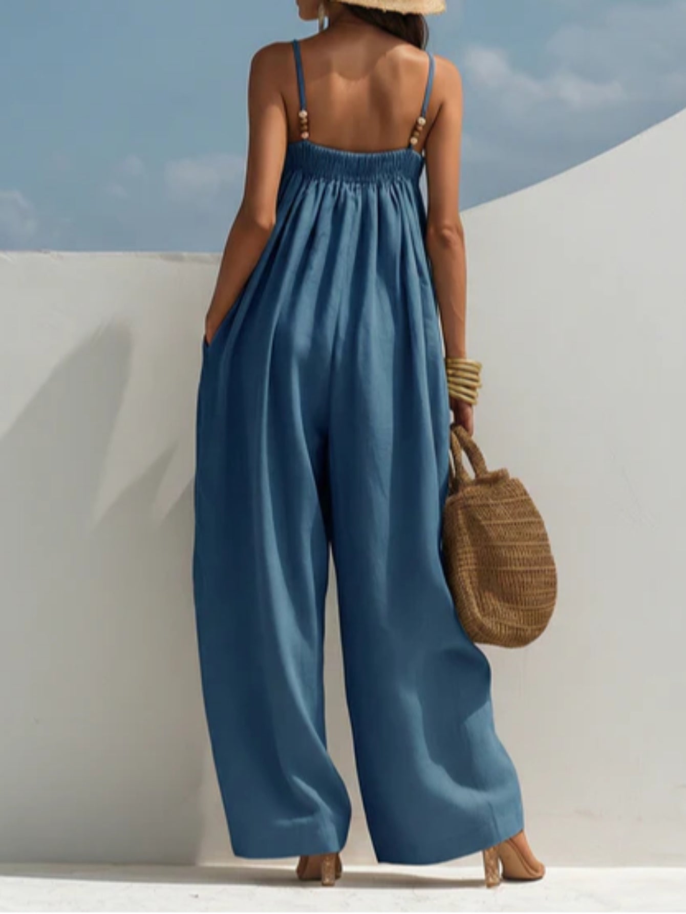 Berthe - Denim jumpsuit met wijde pijpen