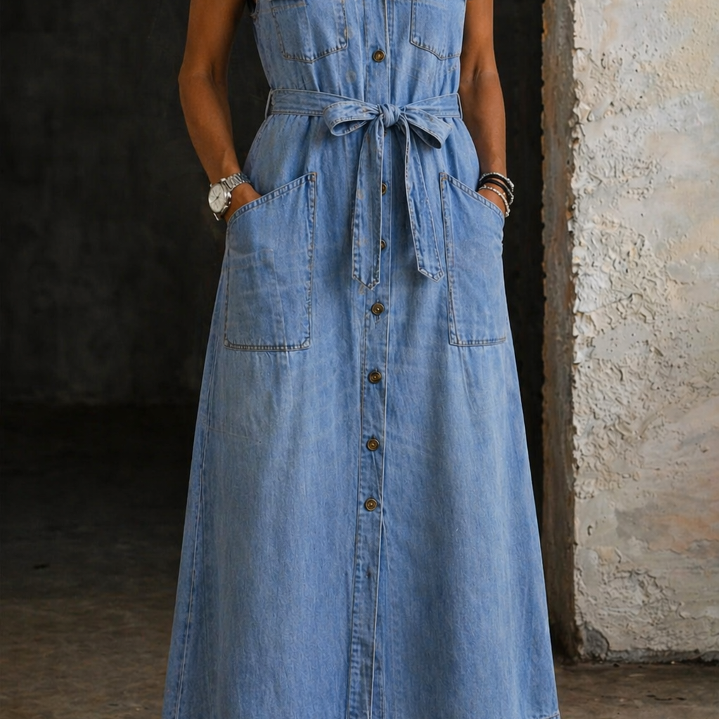 Bregtje - Lange mouwloze denimjurk