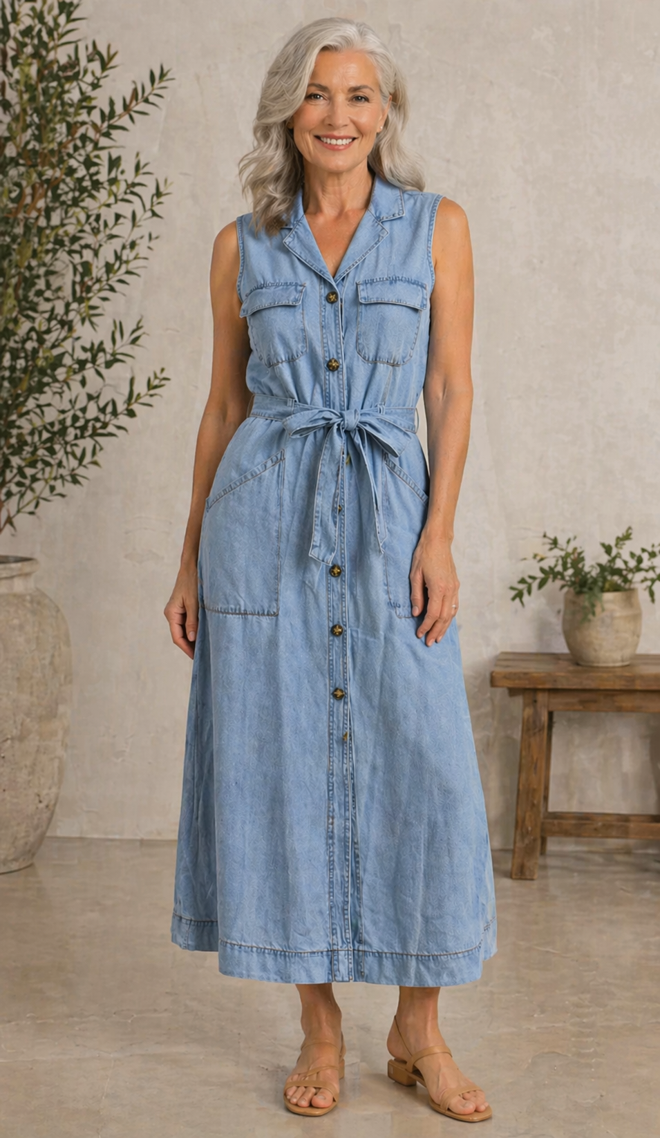 Bregtje - Lange mouwloze denimjurk