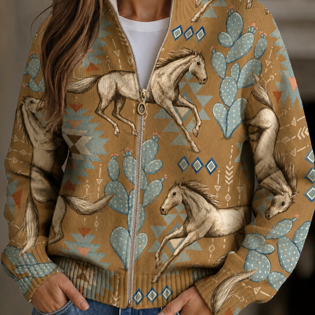 Brigitte - Gebreid vest met paarden- en cactusmotief