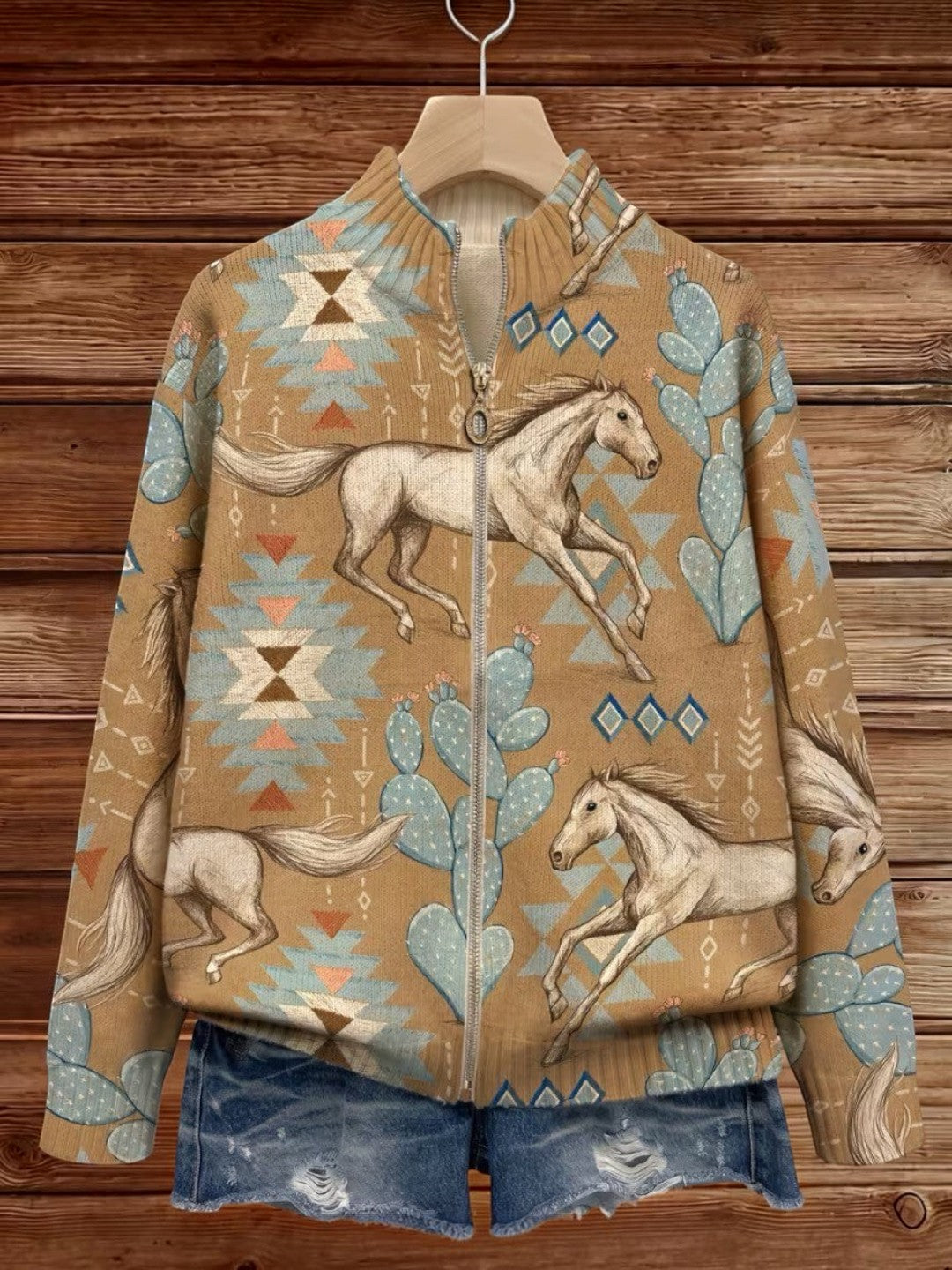 Brigitte - Gebreid vest met paarden- en cactusmotief