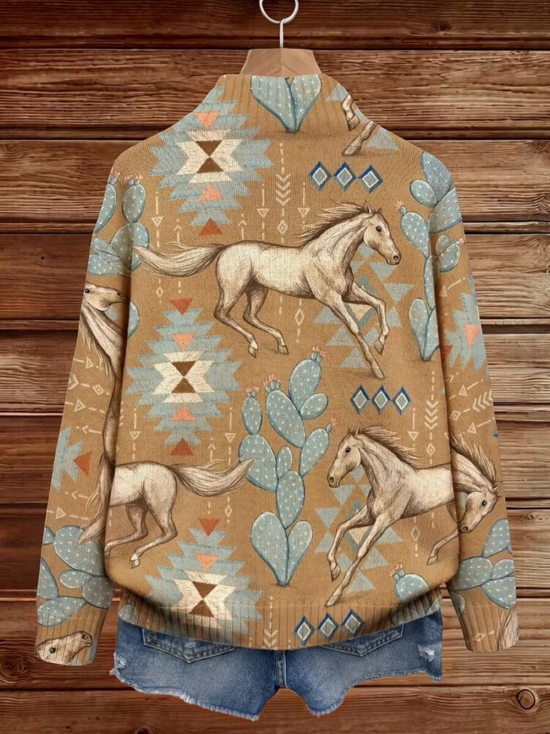 Brigitte - Gebreid vest met paarden- en cactusmotief