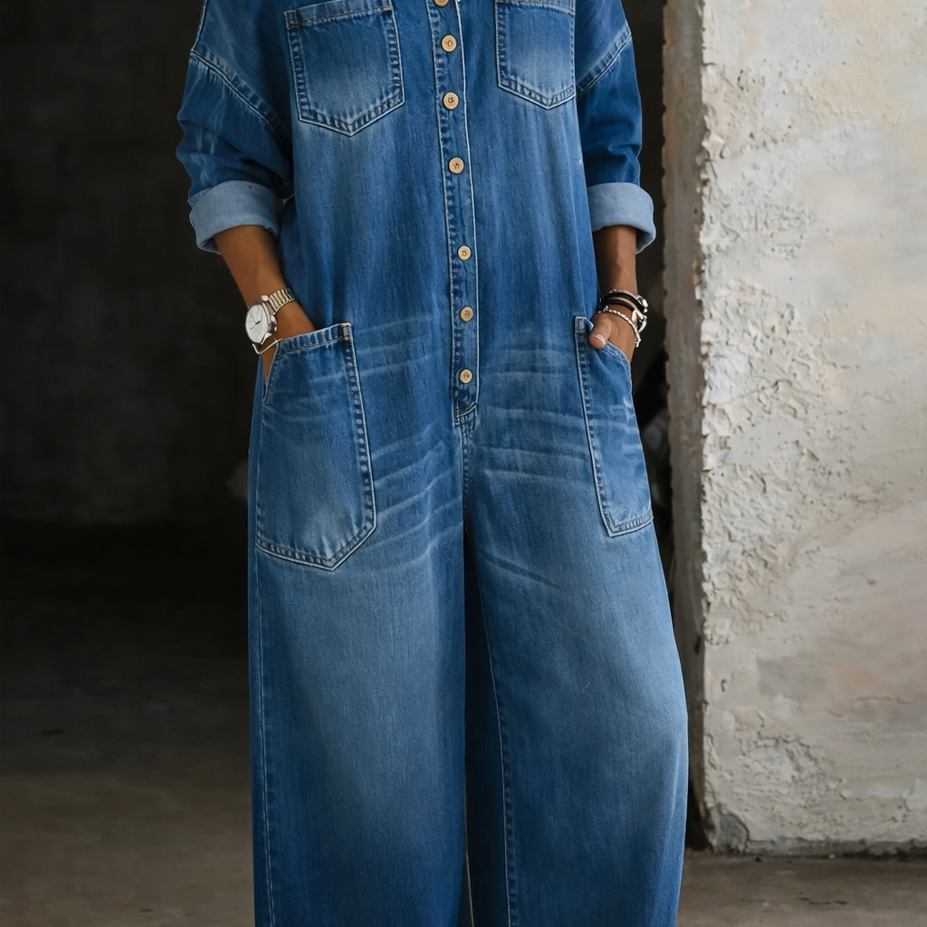 Chantal - Denim salopette met blote schouders