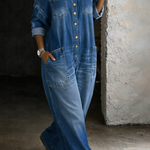 Chantal - Denim salopette met blote schouders
