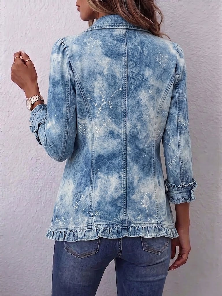 Cilia - Boho jasje met ruches en botanische print in kleurverloop