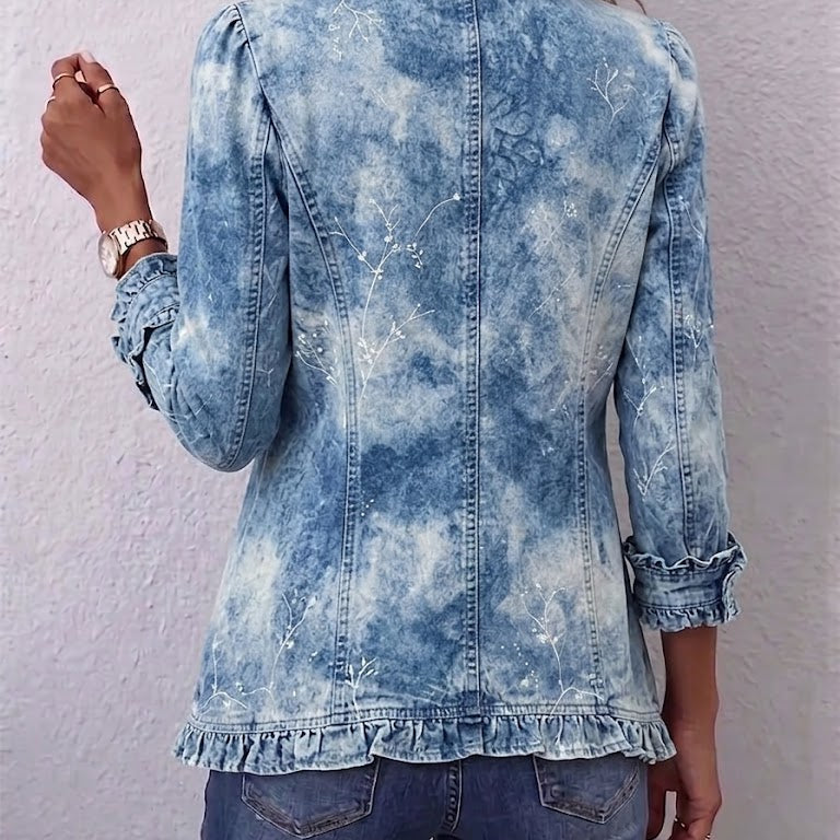 Cilia - Boho jasje met ruches en botanische print in kleurverloop