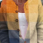 Dagmar - Vest met blokpatroon in oker & blauw
