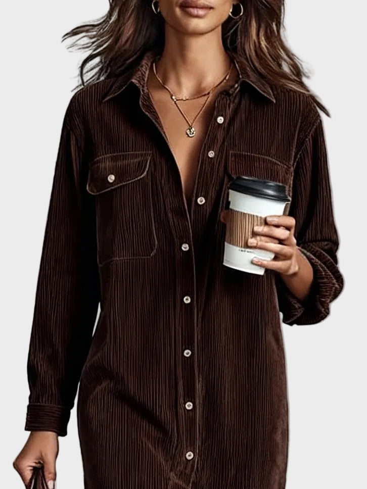 Dieneke – Corduroy Midi Dress with Chest Pockets