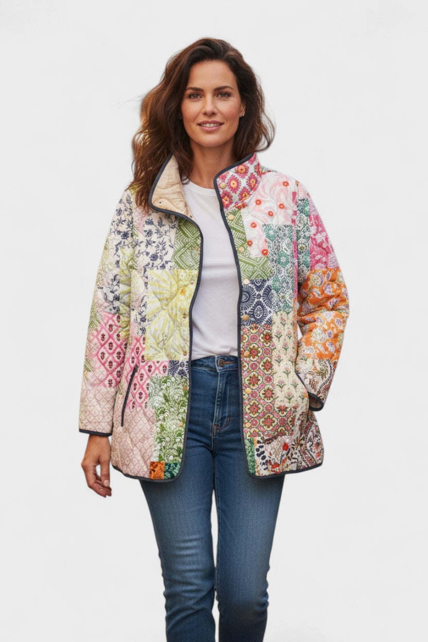 Dita - Gewatteerde patchworkjas in pasteltinten