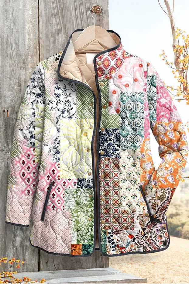 Dita - Gewatteerde patchworkjas in pasteltinten