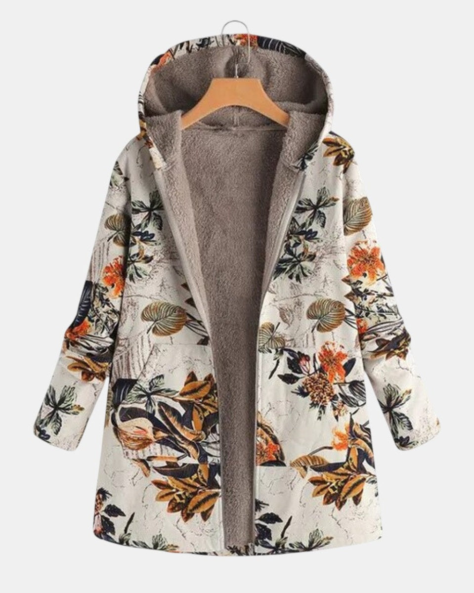 Elena - Boho sherpajas met capuchon en bloemenpatroon