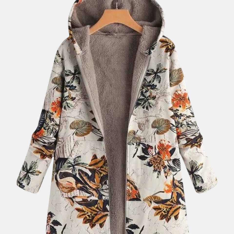 Elena - Boho sherpajas met capuchon en bloemenpatroon