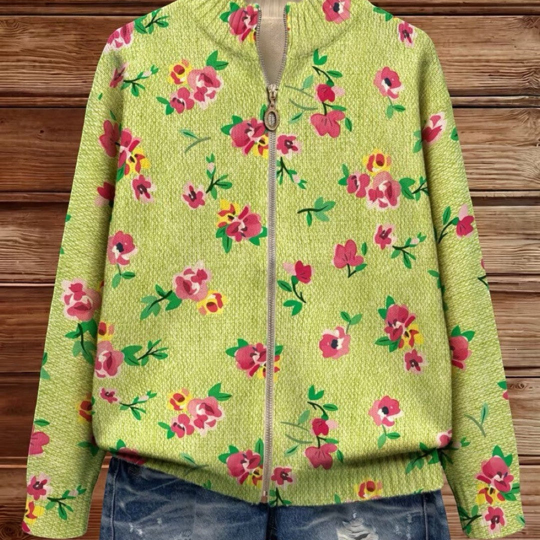 Elke - Groen vest met bloemenpatroon