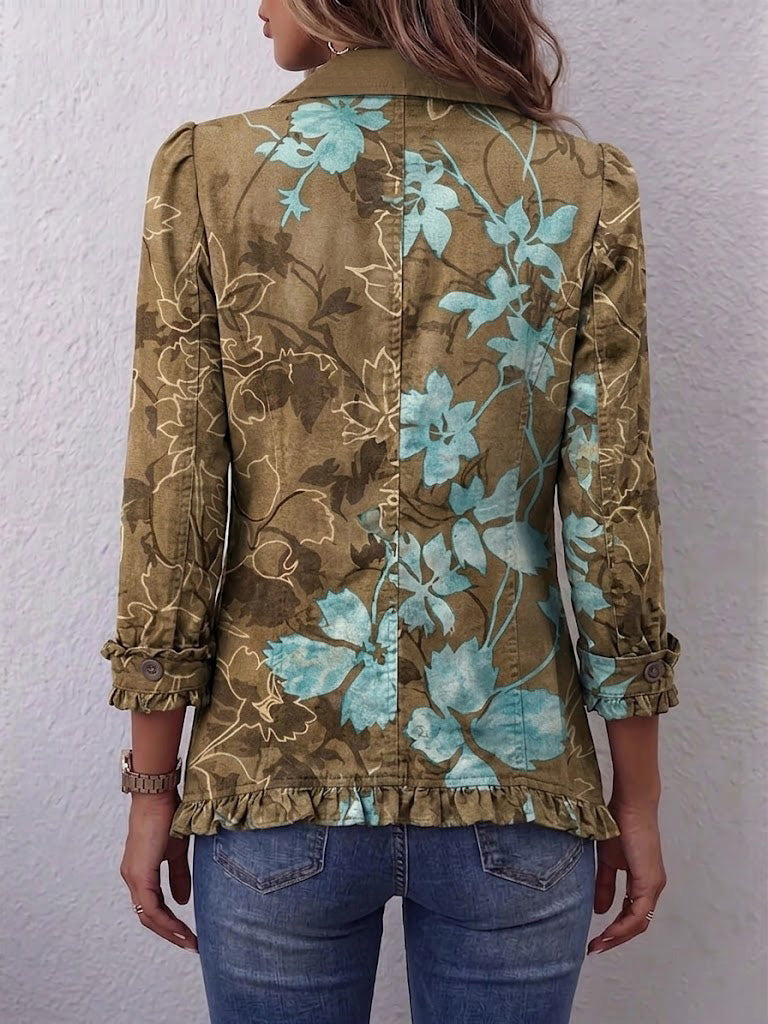 Elza - Boho jasje met ruches en bloemenprint in kleurverloop