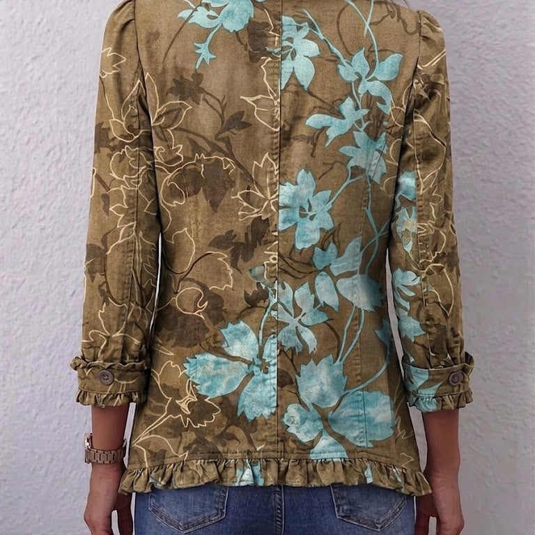 Elza - Boho jasje met ruches en bloemenprint in kleurverloop