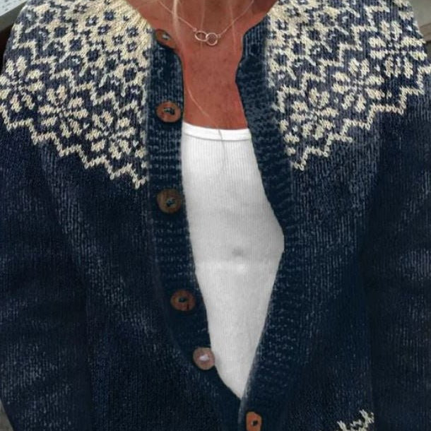 Gisela - Donkerblauw vest met sneeuwsterpatroon